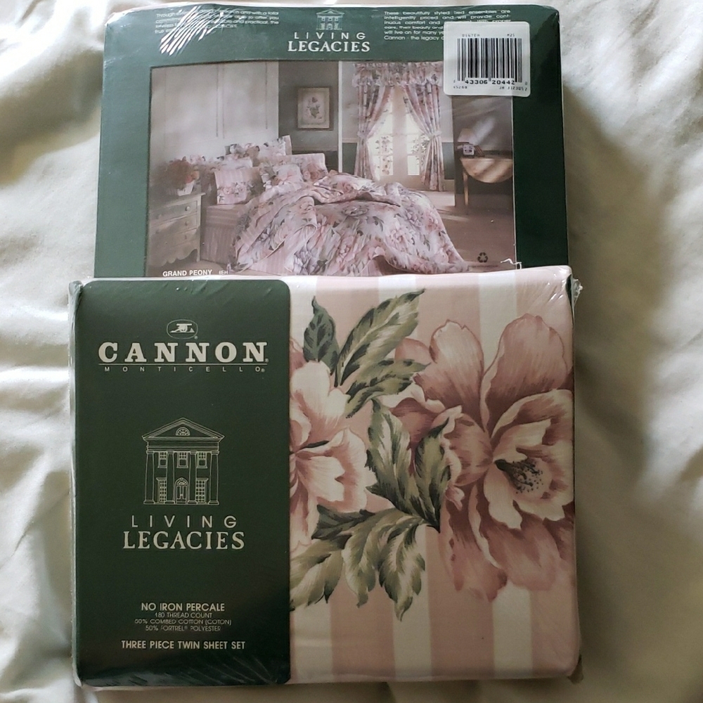 NWT 2 Canon Monticello Floral Twin Bedding Sets New Flat, Fitted & Pillowcase